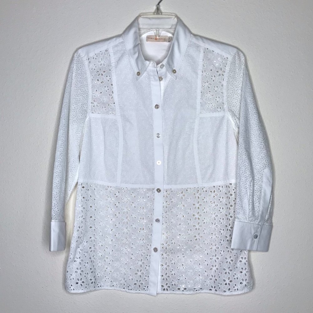 TORY BURCH Patchwork Eyelet Button-down Shirt